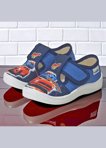 Синие ортопедические тапочки на липучке для мальчика сменная обувь в садик сменка валди Waldi