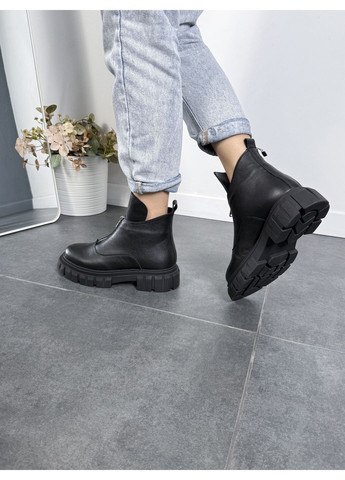 Короткі зимові шкіряні черевики чорного кольору з робочою блискавкою спереду на високій підошві (відшив 3 дні) Paradize (371763637)