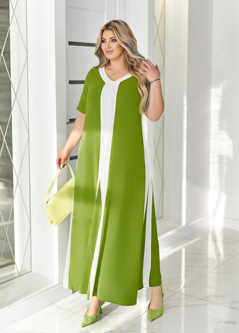 Лайм повседневный, кэжуал платье-макси длины из крепа оверсайз, а-силуэт, клеш No Brand однотонное