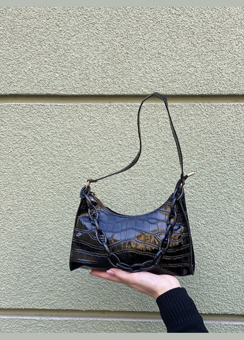 Женская маленькая сумка через плечо багет рептилия черная No Brand (285716442)