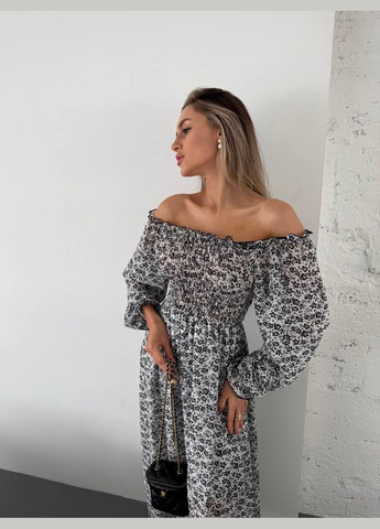 Белое воздушное нежное белое с черным платье с лёгким креплением шифона с подкладкой No Brand