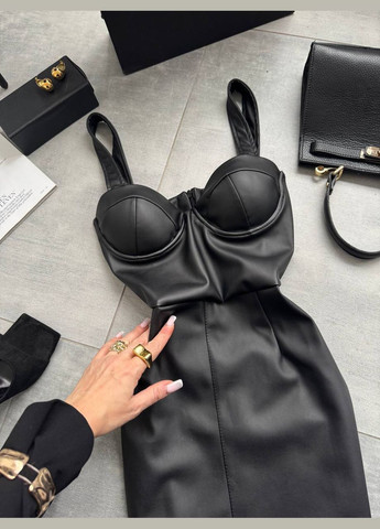 Чорна ділова, кежуал сукня з еко шкіри футляр No Brand однотонна