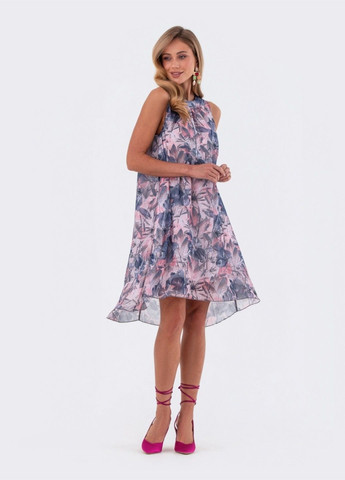 Сіра шифонова сукня-трапеція у квітковий принт сіра Dressa