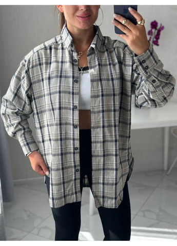 Серая повседневный рубашка в клетку GD/GL Модний простір с длинным рукавом