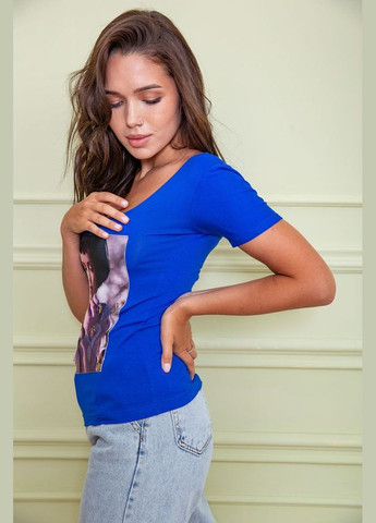 Синяя летняя женская футболка, цвета электрик с принтом, Ager