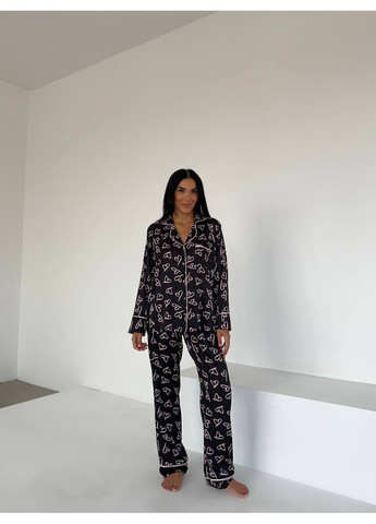 Чорна всесезон жіноча піжама чорна сорочка + брюки Vital-Textile 1279