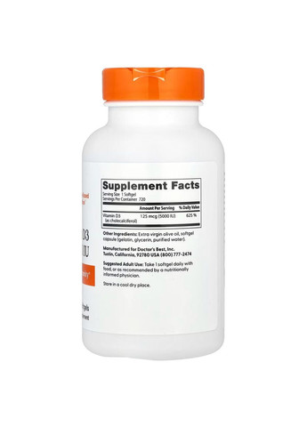 Вітамін D3 (холекальциферол) Vitamin D3125 мкг (5000 МЕ) 720 капс Doctor's Best (357339769)
