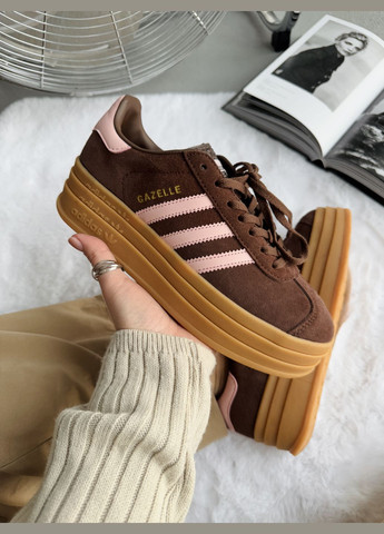 Кроссовки женские Adidas Gazelle Bold Platform Brown Pink | Адидас Газель коричневые No Brand коричневые демисезоны (340055386)