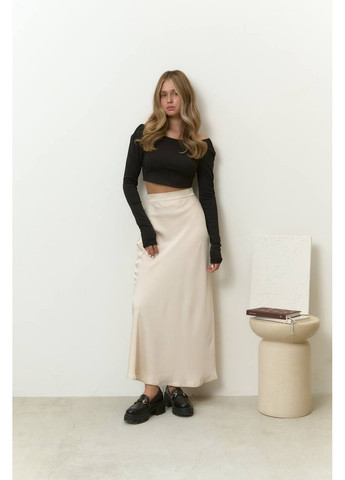 Светло-бежевая вечерний женская макси юбка с высокой талией. MonCher а-силуэта (трапеция)