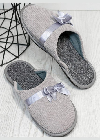 Серые серые вельветовые тапочки с бантом Magnet