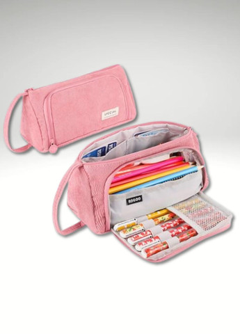 Вельветовий рожевий пенал-органайзер з ручкою-петлею для дівчат рожевий (60131) No Brand (348782686)