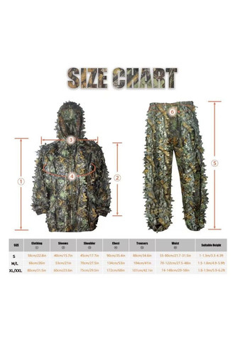 Дышащий легкий маскировочный костюм с капюшоном и листьями 6 в 1 (Камуфляж) M-L No Brand (332635204)