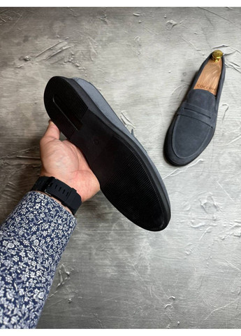 Лофери чоловічі замшеві графітові на чорній підошві No Brand (370340742)