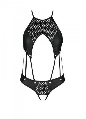 Боди из эко-кожи Passion Body black L/XL: с ремешками и перфорацией Tamaris (303902777)