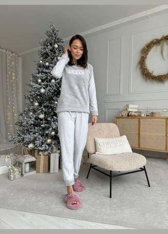 Сіра зимня жіноча піжама флісова з махрою сіра s (5019) GT