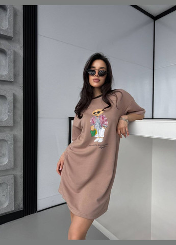 Бежева повсякденний жіноча сукня-футболка Україна мультикам