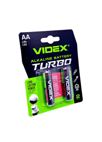 Батарейки щелочные для мощных устройств Alkaline LR6/AA Turbo блистер 2 штуки Videx (361068339)