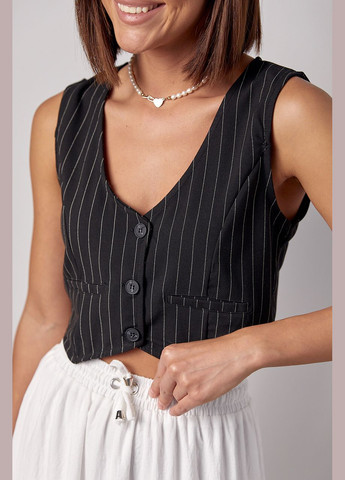 Черный женский короткий женский жилет в полоску на пуговицах - черный Lurex - летний