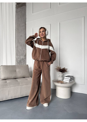 Жіночий флісовий спортивний костюм: худі на блискавці та широкі штани MonCher (370370215)