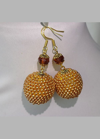 Золотые серьги шарики из бисера ручной работы "Медовое Золото" No Brand (349842379)