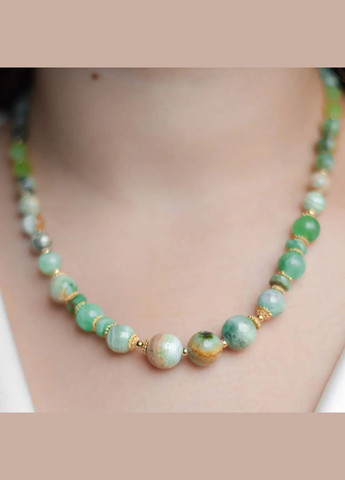 Бусы натуральный Оникс, Хризопраз, Хризолит, Циркон, фур-ра гип-ный сплав цвет золото d-12-3мм+- L-49-54см No Brand Намисто (323224473)