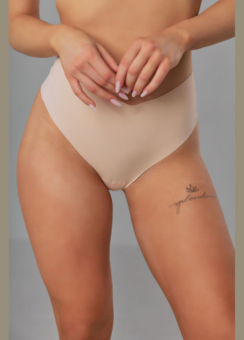 Бесшовные трусики стринги бежевого цвета с высокой посадкой Nud (322252832)