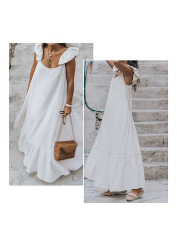 Білий повсякденний вільна максі сукня з льону а-силует Adelante однотонна