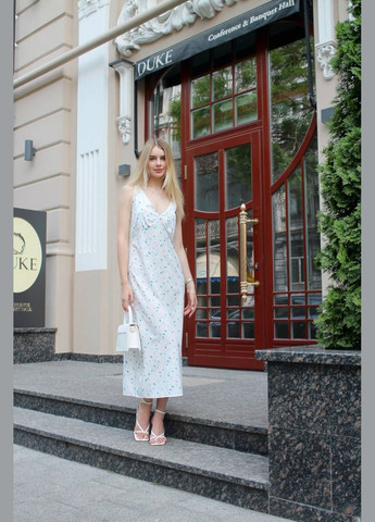 Белое повседневный, кэжуал, вечернее минималистичное легкое платье меди Vakko с цветочным принтом