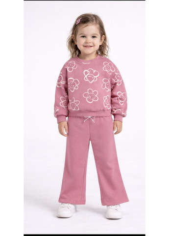 Розовый зимний стильный костюм для девочки с цветочным рисунком, турция No Brand