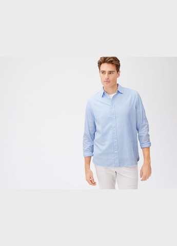 Рубашка однотонна бавовняна для чоловіка 318945 блакитний Livergy (266895966)
