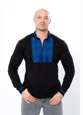 Чёрная мужская вышиванка с длинным рукавом (p-15001) Носи своє приталенная (301127912)