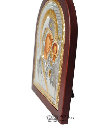 Серебряная Икона Казанская Божья Матерь 10,7х12,8см арочной формы на дереве Silver Axion (265446141)