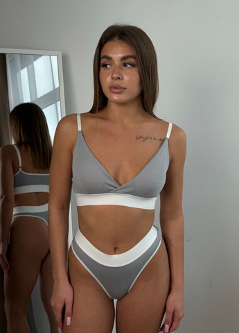 Серый демисезонный хлопковый комплект со стрингами коллекции «созвездие» VIDCHUY