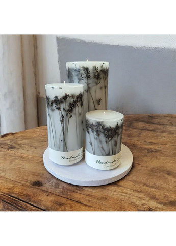 Набор больших свечей ручной работы декоративные ароматические свечи в наборе из 3 шт на подставке с веточками настоящей лаванды Handmade Studio - AV (370604262)