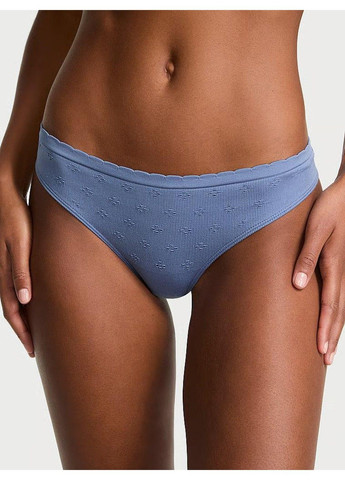 Трусики-стрінги жіночі з мікрофібри Seamless Eyelet Thong Panty сині Victoria's Secret (347723746)