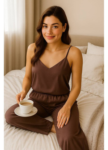 Коричнева всесезон піжама жіноча майка та штани майка + штани Exclusive