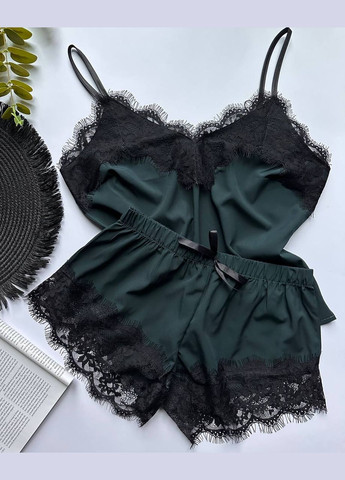 Зеленая всесезон комплект на подарок,пижама женская с кружевом Exclusive