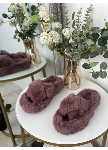 Бордовые женские пушистые тапочки бордо / женские меховые тапочки бордовые / женские теплые тапки из искусственного меха бордо No Brand