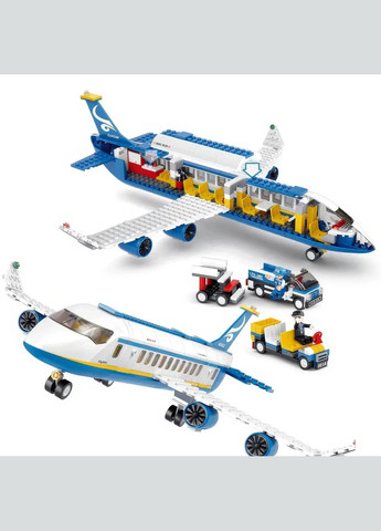 Конструктор пасажирський літак на 463 деталі з 7 фігуроками і 2 машинки синій (217) Sluban (332181746)