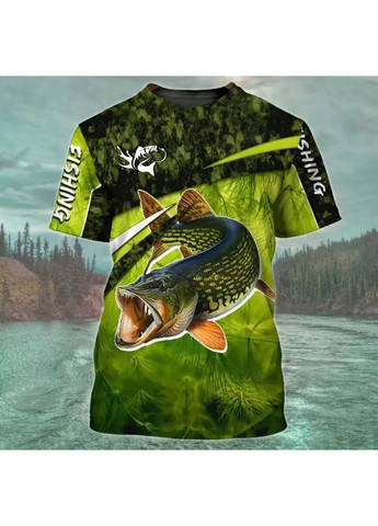 Комбінована футболка для спортивної та любительської риболовлі з принтом риб No Brand Футболка