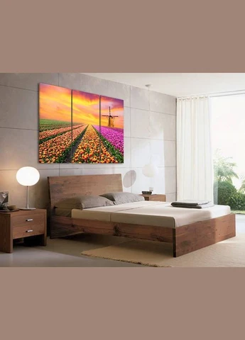 Модульная картина из трех частей Тюльпановые поля 128x81 см (M3_L_144) Art Studio Shop (379846902)