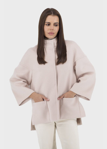 Світло-рожеве демісезонне Коротке жіноче вовняне пальто трапецієподібного крою з коміром-стійкою та рукавом 7/8 Stella Polare (пудра, ), 32114 No Brand