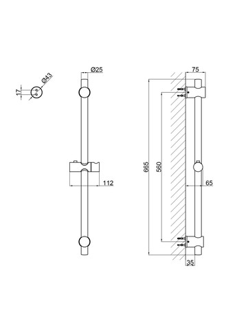Душова стійка з тримачем універсальна Lepit 665 мм округла QTLEP82103OC Chrome Qtap 82103OC (346492572)