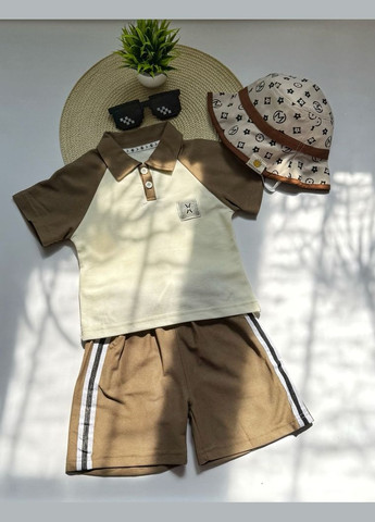 Комбинированный демисезонный костюм мальчика на лето цвет коричневый 10814 No Brand