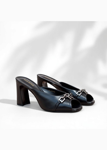 Черные женские мюли на каблуке 1395 черные Mei De Li