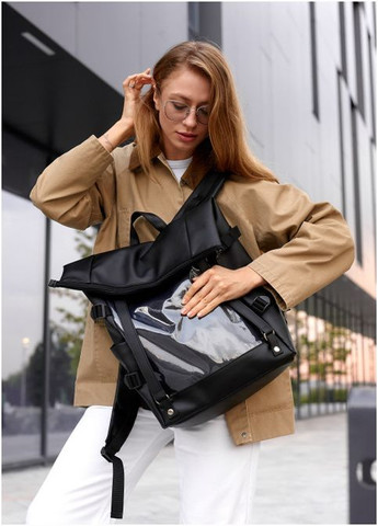 Рюкзак жіночий з екошкіри RollTop Hacking Чорний Sambag (301871136)