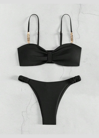 Черный летний купальник женский раздельный, бандо No Brand