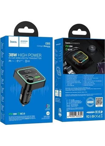 FM-трансмиттер E85 Tiger PD20W+QC3.0 car BT FM transmitter Black (6942007634304) Hoco (352232315)