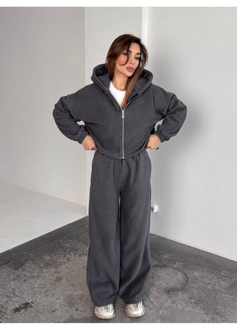 Костюм 10525 двухсторонний флис Полар Турция, с затяжками кофта и брюки Україна графитовый