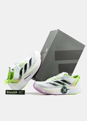 Белые демисезонные кроссовки мужские adidas adizero boston 12 white black green pink | адидас адизеро бостон 12 белые No Brand